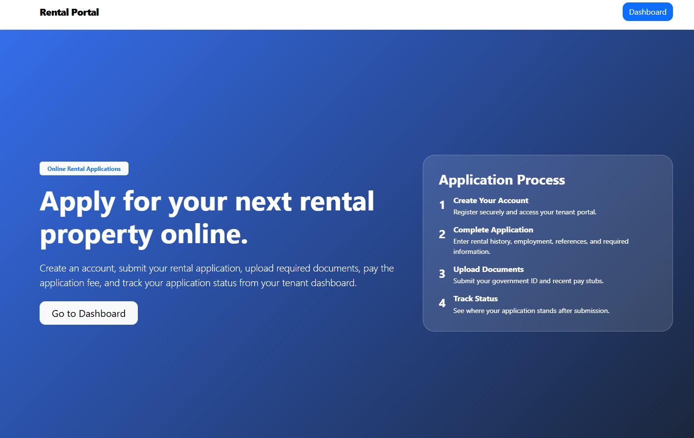 Custom rental application and tenant portal project
